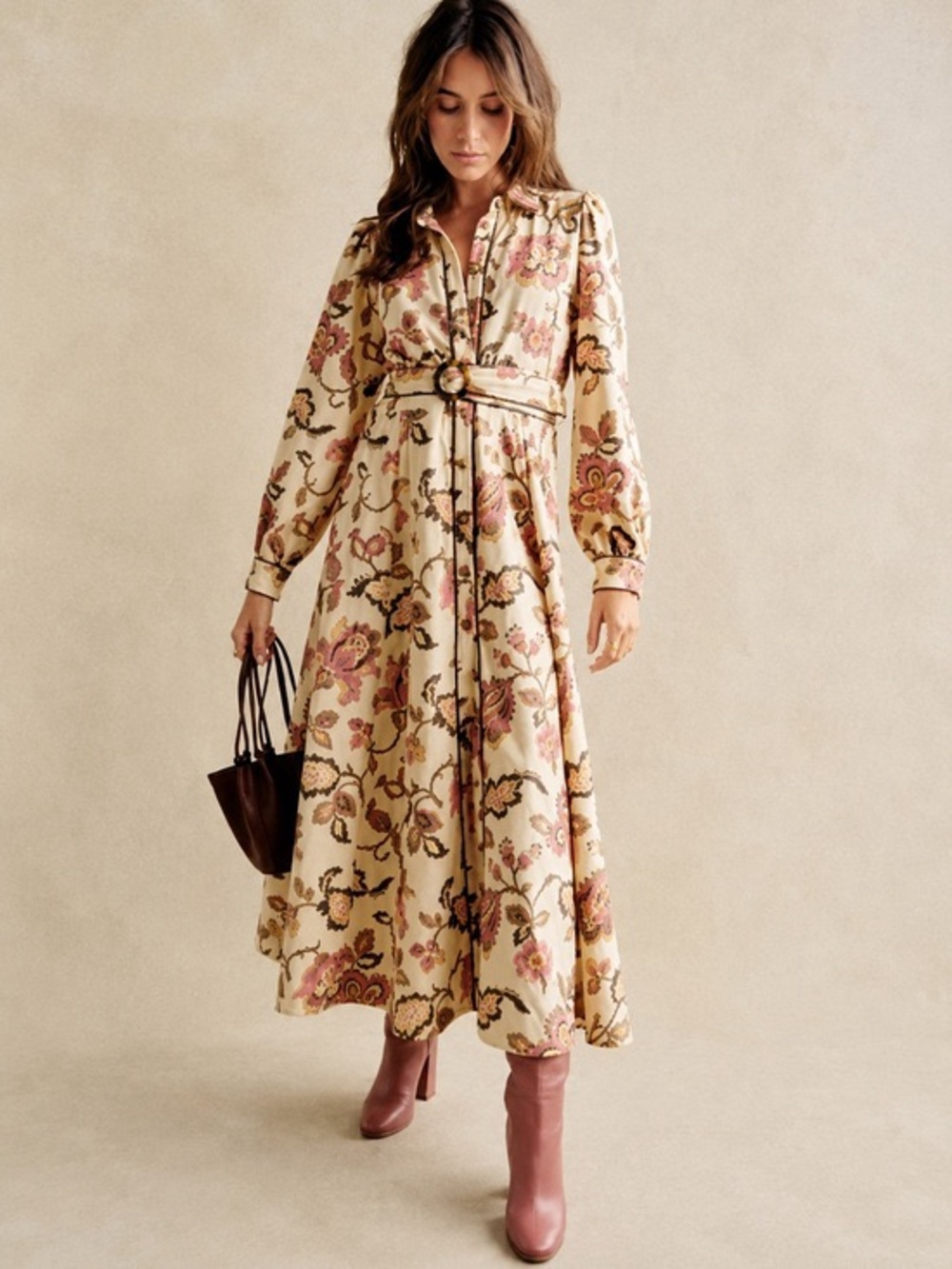 Sezane Zoea Floral Cotton Belted Maxi Floral Dress - Size 38 / US 6 - NWOT